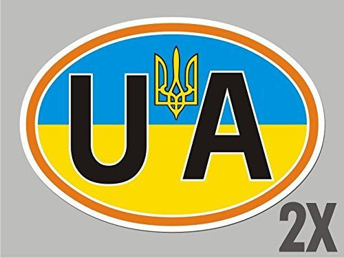 2 Ukraine Oval Stickers Ukrainian Tryzub Flag Decal Bumper Car Bike La