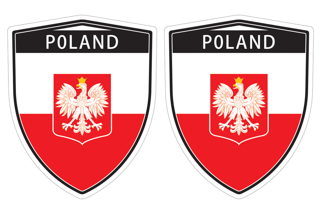 Poland Polish Polska flag Shield shape decal car bumper window sticker set of 2,  SH040