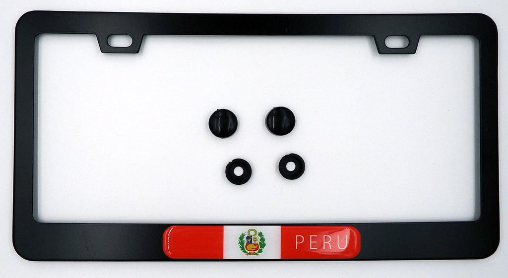 Peru Peruvian Flag Metal Black Aluminium Car License Plate Frame Holder