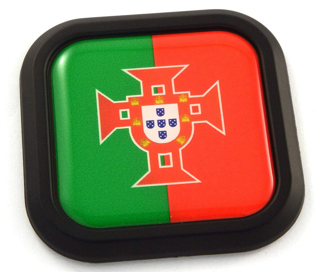 Portugal Flag Square Black rim Emblem Car 3D Decal Badge Hood Bumper sticker 2"