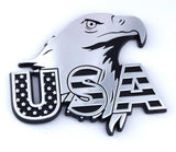 USA American Eagle Flag Black with Chrome Eagle Plastic car Emblem Decal 3"