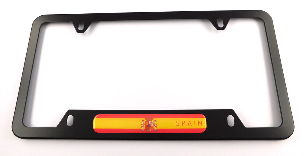 Spain Spanish Flag Metal Black Aluminium Car License Plate Frame Holder 4 hole bottom cutout